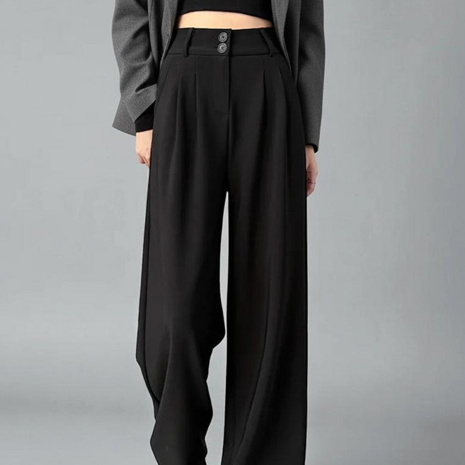 에이프릴랩스 여성 밴딩허리 와이드 슬랙스 팬츠 정장 바지