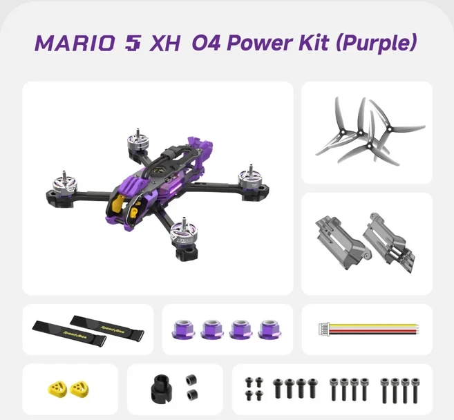스피디비 마리오 5 DC/XH O4 PRO 에어 유닛 FPV 드론 6S-리포 F405 스택 비 2306.5 1880KV 모터, 01 DC O4 Power Purple
