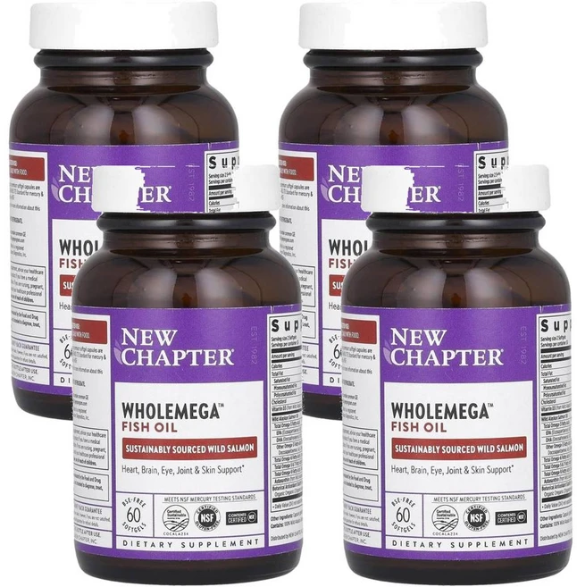 New Chapter Wholemega Fish Oil 뉴챕터 홀메가 피쉬오일 소프트젤, 60정, 4개 - 쿠팡