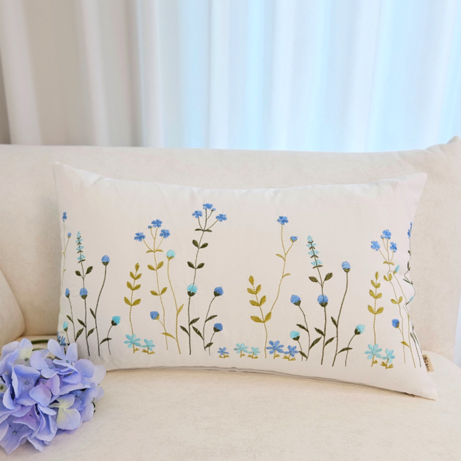홈수니 허리쿠션 워싱광목 자수 직사각 쿠션커버 30x50, 쿠션커버(30x50cm), 06.들꽃자수 블루