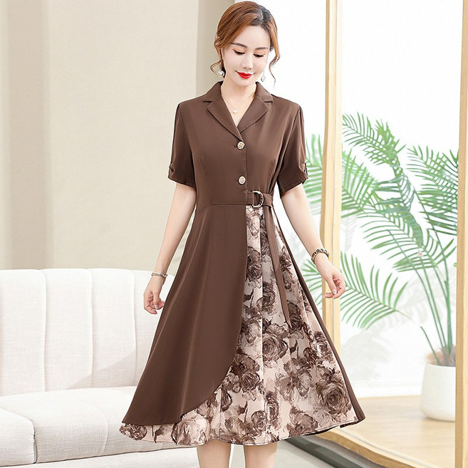 COSYEVNO 반팔 정장 원피스 패션 캐주얼 통근 여름 여성 미디스커트