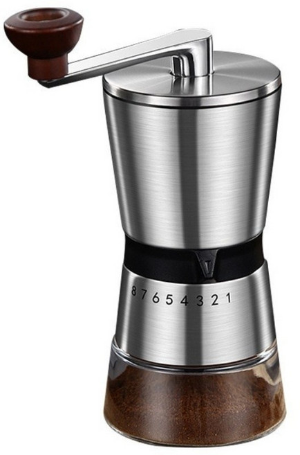 POMTOR 커피그라인더 원두그라인더 수동커피그라인더, 1개, 스테인리스, 185ml