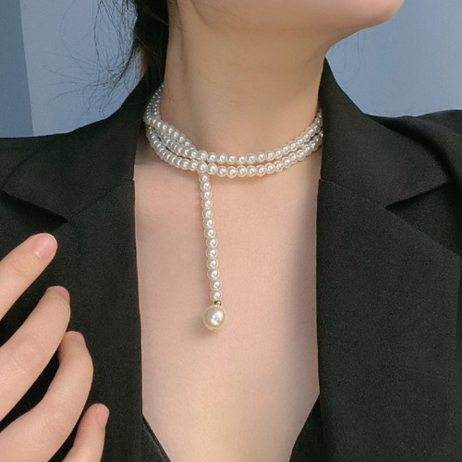 진주 롱 드롭 여성 패션 초커 목걸이 J2376