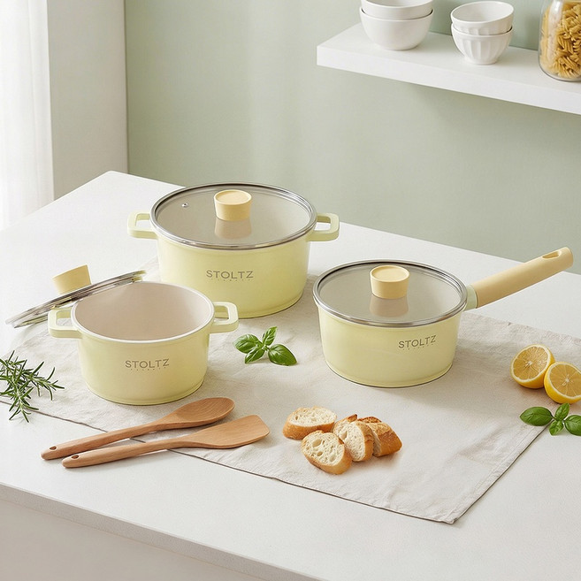 슈톨츠 쿡웨어 인덕션 IH 냄비 3종(16양수+18편수+20양수) 국내생산 통주물 냄비, 레몬머랭, 1개, 냄비 3종