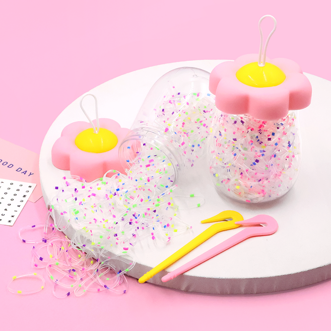 비단길 시즈꽃병 대용량 고무줄 머리끈 200p x 2개 + 이지컷 고무줄칼 2p 세트