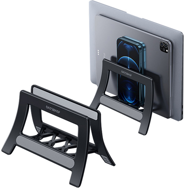 태블릿 노트북 수직 세로 거치대 자동수납 N34, 블랙, 1개