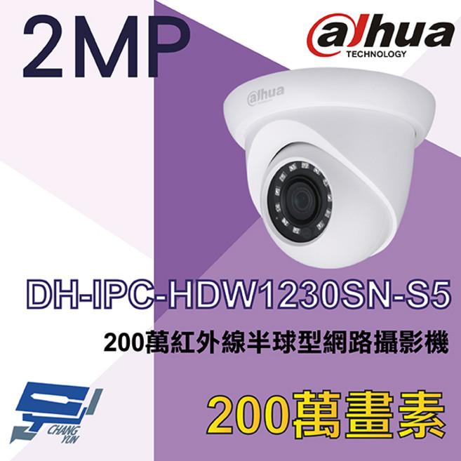 大華 DH-IPC-HDW1230SN-S5 200萬像素 紅外線半球型 網路攝影機 監視器, 1個, 數量