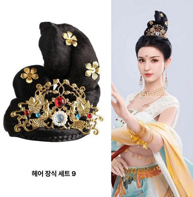 한복가채 한복머리 가발 여왕 왕비 중전 쪽머리, 1개, 머리 액세서리 세트 9