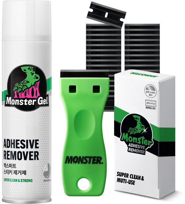 몬스터 스티커 타르 제거 2종 세트 (스티커제거제 300ml+스크래퍼), 1세트