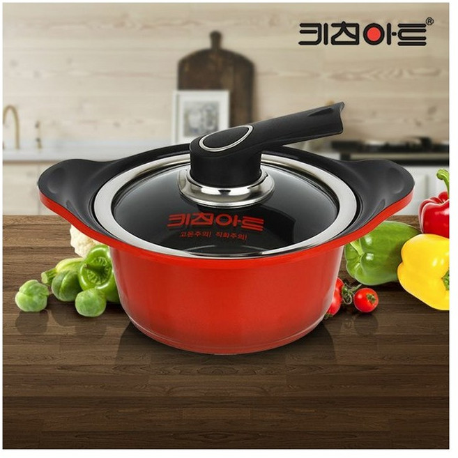 국내제조 키친아트 세라믹 양수냄비 16cm, 1개, 레드