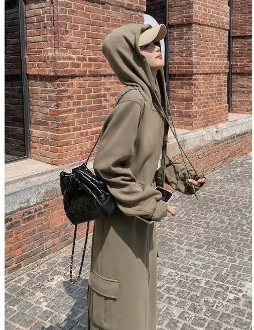 여성 후드집업+롱 스커트 투피스 루즈핏 크롭 집업자켓 트레이닝복 세트 롱치마 데일리룩