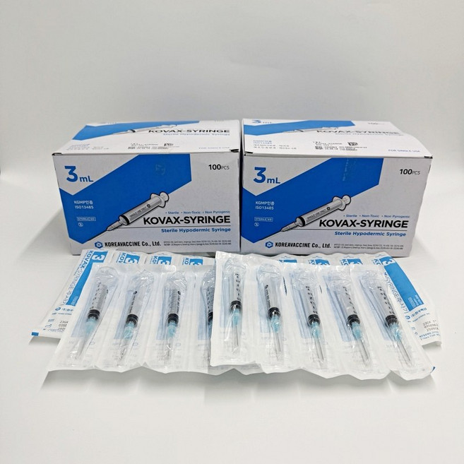 한국백신 일회용 주사기 3ml 23G 1" 100개, 2박스