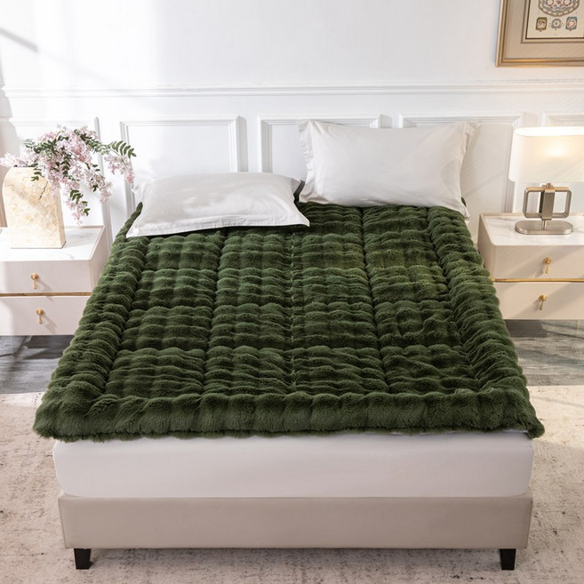 토퍼매트리스 가정용 두꺼운 바닥매트 겨울용 보온 극세사 매트 바닥 깔기용 소프트 쿠션 학생 기숙사 자취방 공용 침대패드 접이식토퍼, 녹색