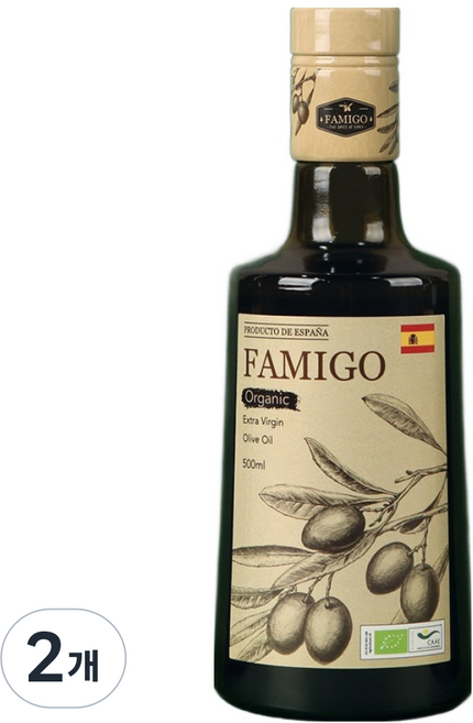 파미고 유기농 엑스트라버진 올리브오일, 500ml, 2개