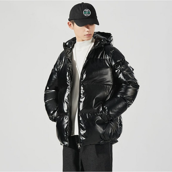 ANYOU 겨울 남자패딩 블랙 광택 숏패딩 빅사이즈 후드 점퍼 아우터