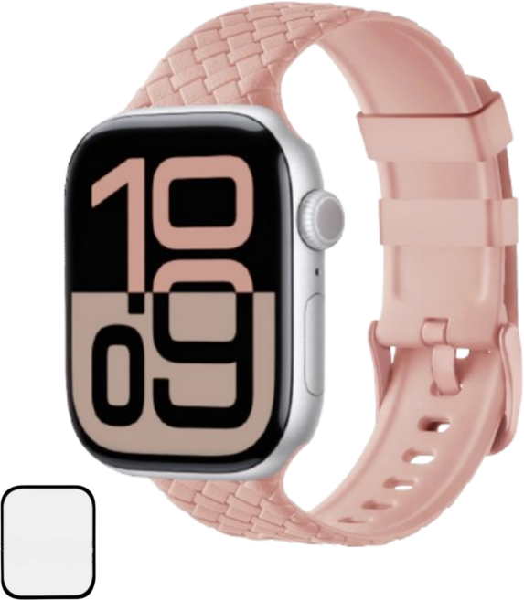 NUBASE 애플워치 호환 체크 솔로루프 실리콘 스트랩 스포츠밴드, 샌드핑크, 1개