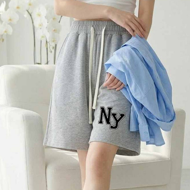 1장 (2장세트 장당8450)스타일아유 여성 밴딩 스트링 와이드 5부 베어 프린팅 트레이닝 반바지 HP0607