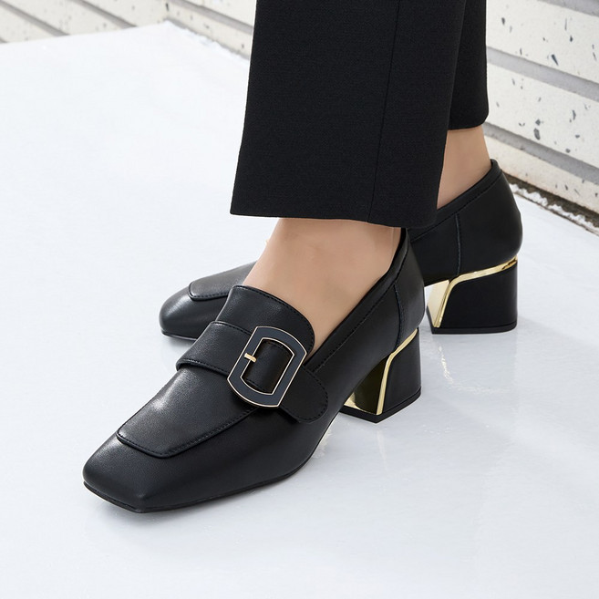 제이슈 소가죽 레이라 스퀘어토 미들 로퍼 힐 5cm