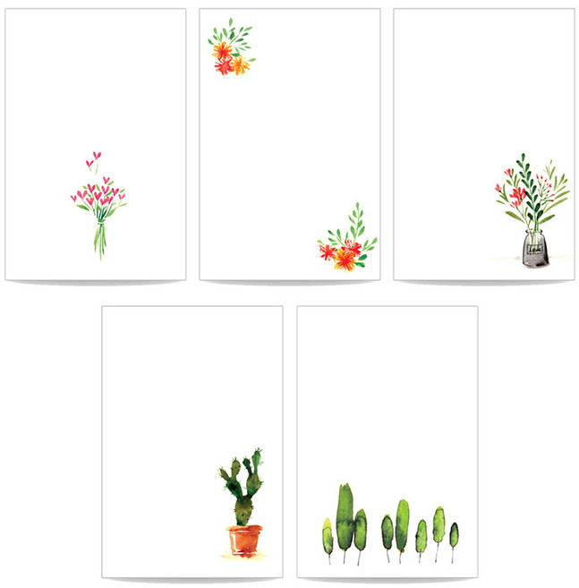 앳원스 캘리그라피 플라워 무지엽서 vol.2 (5종X20매)100매, 플라워엽서vol.2 세트, 각20매*5개