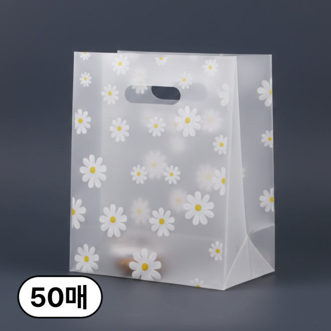 프로젝트연 데이지 손잡이 반투명 비닐 쇼핑백, 50매, 반투명(데이지)