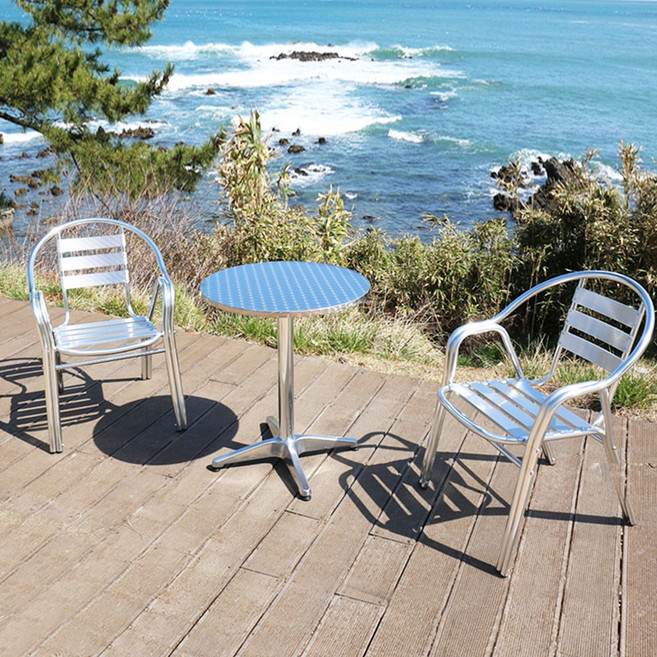 두줄 알루미늄 2인용 4인용 야외 테이블 의자 세트 철재 카페 정원 테라스 펜션 편의점, 의자2개+테이블60, 1개