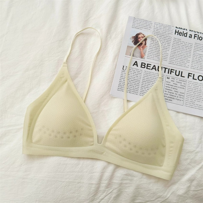 冰絲涼感無痕小胸聚攏內衣女 法式洞洞杯無鋼圈文胸罩
