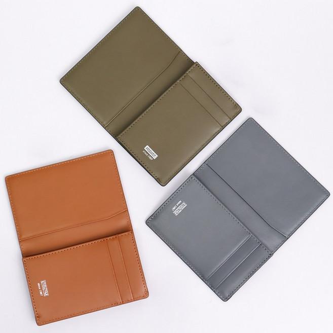 [오롬] 소가죽 카드 명함 미니 슬림 지갑 페블
