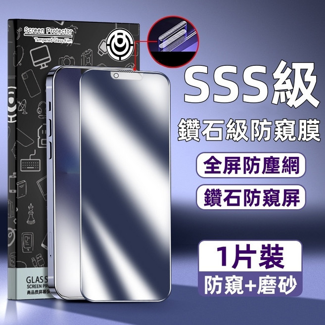防塵網不進灰 iPhone 玻璃保護貼, 磨砂防指紋-防窺+防塵網貼,14=13=13Pro=16E=17E, 1個