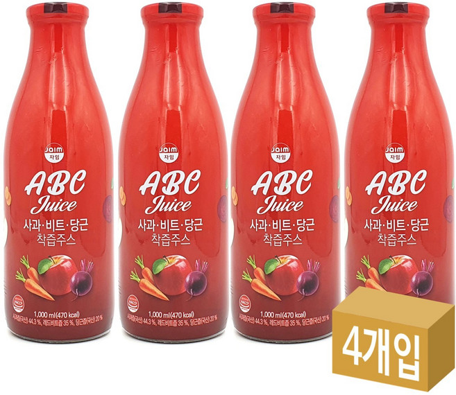 자임 ABC 착즙주스 1L x 4병묶음, 4개