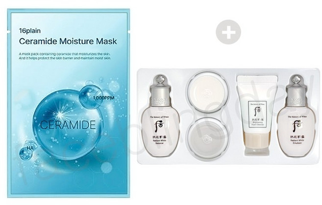 마스크팩 + 더후 공진향 설 미백 5종 / 맑고 촉촉하게 가꾸어주는 미백 스킨 / 화산한 피부로 가꿔주는 미백 로션 / 여행용 화장품 증정, 1세트