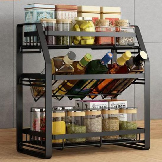 3단 양념통 정리대 주방수납 진열대 선반, 블랙, free