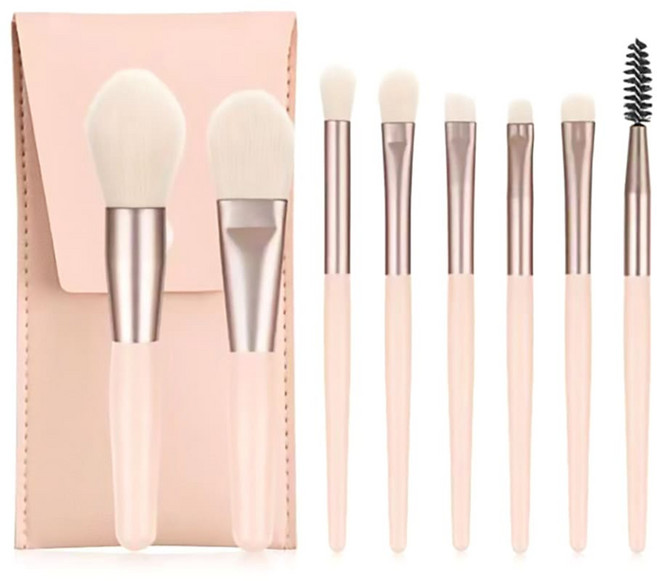 휴대용 미니 브러쉬 8종 세트 파우치증정 여행용 파우더 치크 쉐딩 화장소품, 1개, 피치크림