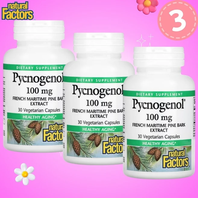 내추럴팩터스 피크노제놀 100mg 캡슐 Natural Factors Pycnogenol, 3개, 30정 - 쿠팡