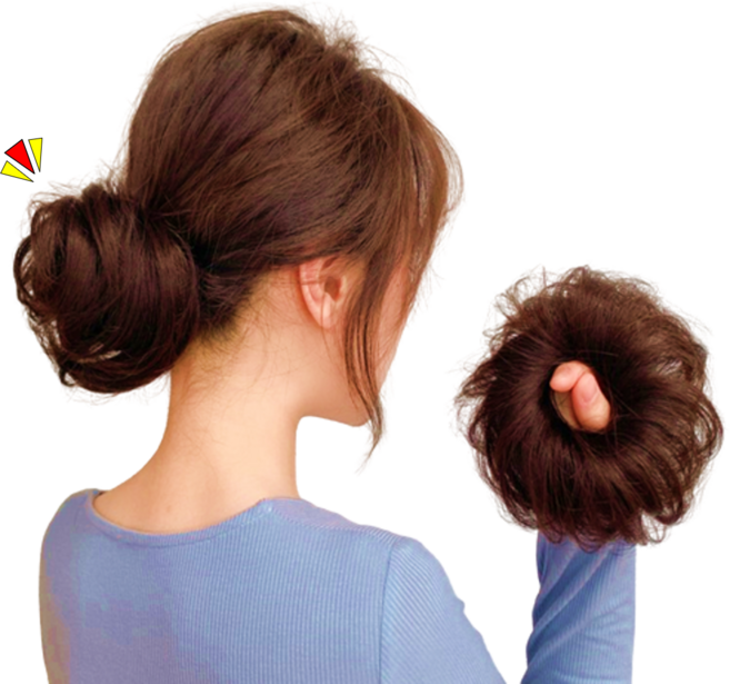 일상HO감 더 풍성한 펌 똥머리 가발 밴드, 펌-라이트브라운, 1개