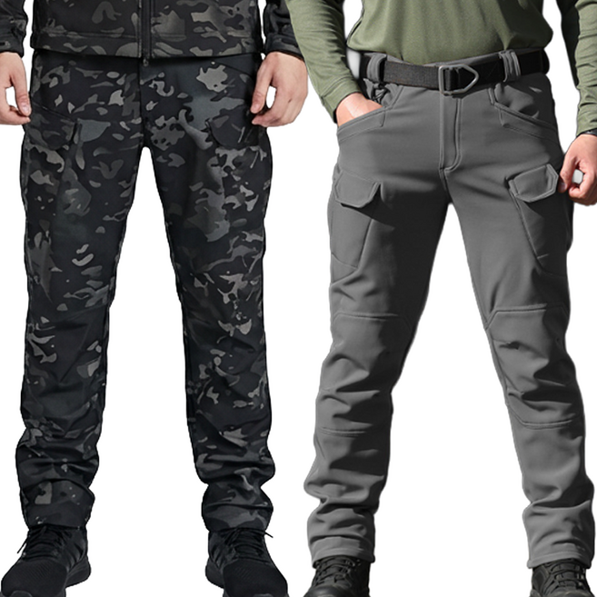 1+1 기모 겨울 고급 IX7 튼튼한 전술 바지 작업복 택티컬 등산 낚시 외출 방한 방풍 전술복, 회색+밀리터리검정(기모)
