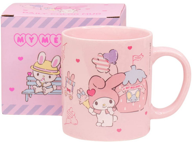 릴팡 산리오캐릭터즈 데일리 컬러 핸들 머그컵 380ml, 마이멜로디, 1개