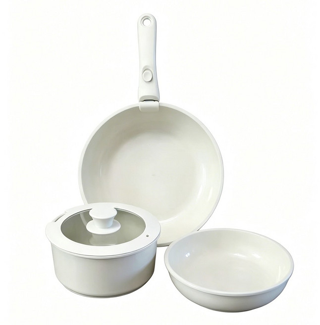볶음 냄비 5종 세트 가정용 인덕션 프리미엄 멀티 가스레인지 공용 냄비, 1세트, 19cm+21cm+27cm+분리형손잡이+솥뚜껑, 베이지
