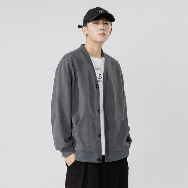 남자 오버핏 브이넥 베이직 가디건 가을 무지 데일리 아우터