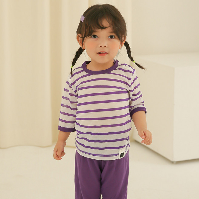 보보 아동용 캔디 스트라이프 7부 레이온 실내복 세트