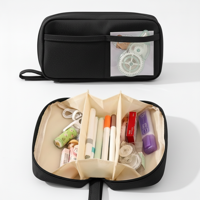 펜룸 중학생 고등학생 대용량 필통 파우치, 1개, 블랙