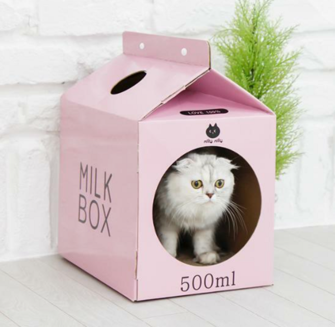 한발뚝딱 하우스 캣스크래쳐 MILK BOX, 핑크, 1개