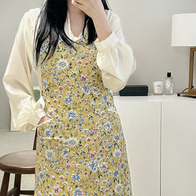 하이디 플라워 브이넥 앞치마 H형 플로리스트 공방 꽃집 뷰티샵 단체복 맞춤 여름 에이프런 집들이선물, 핑크, 1개