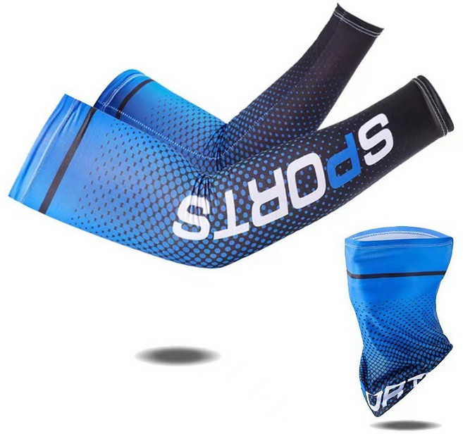 冰絲防曬袖套 面罩 冰川圖案, 冰絲SPORT深藍色,冰袖, 1個