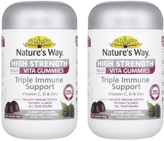 호주 네이처스 웨이 트리플 이뮨 서포트 베리맛 구미 Nature's Way Adult Gummies Triple Immune, 2개, 50정