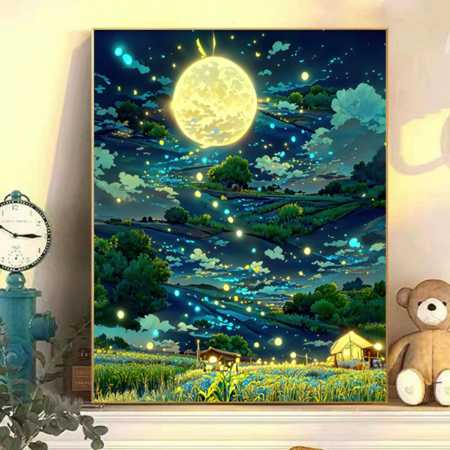 돈을 부르는 행운 DIY 유화 풍경 해바라기 그리기 세트 집들이 선물, 밤풍경, 1개