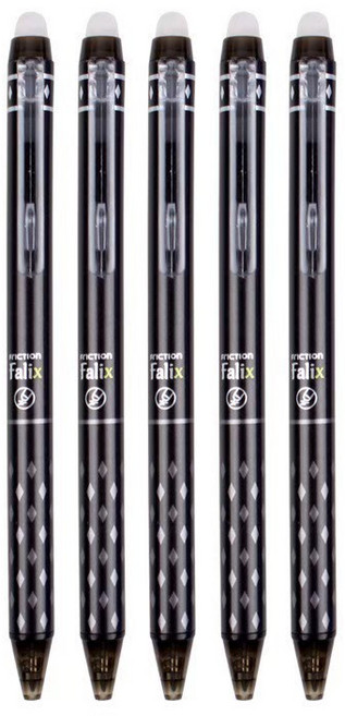 Falix 按壓式可擦原子筆 0.5mm 黑色藍色可選 好寫好擦 附筆夾, 黑色, 1個