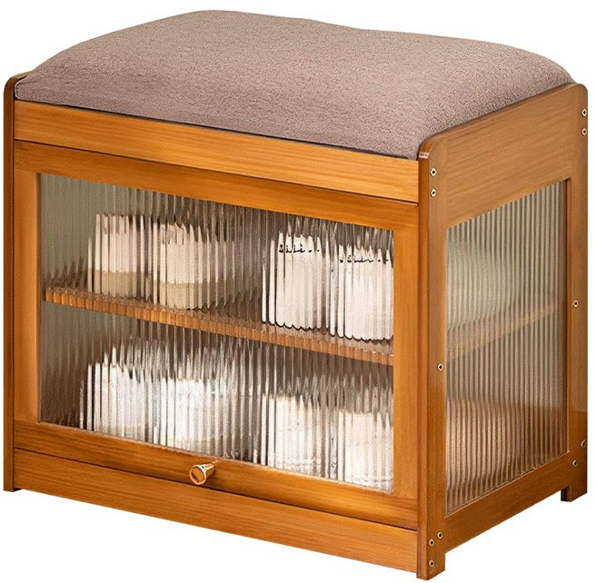 多功能穿鞋椅鞋櫃 附帶舒適坐墊 開放式收納 50公分寬度 適用於各種玄關, 胡桃木色, 2層