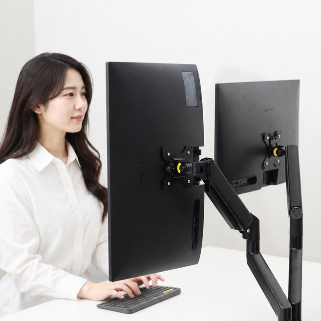 플렉스마운트 모니터암 듀얼 거치대 모니터 스탠드 홀 클램프 타입, 1개, 블랙
