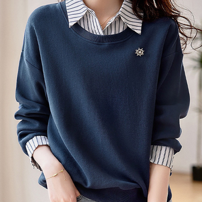 데일로엔 여성 스트라이프 셔츠 레이어드 긴팔 티셔츠