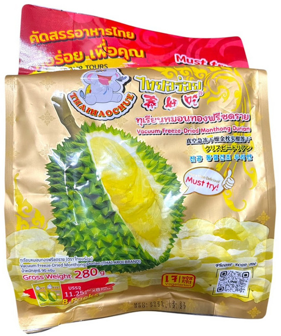 泰國金枕頭 真空急凍乾燥 酥脆口感, 1個, 榴槤乾280g